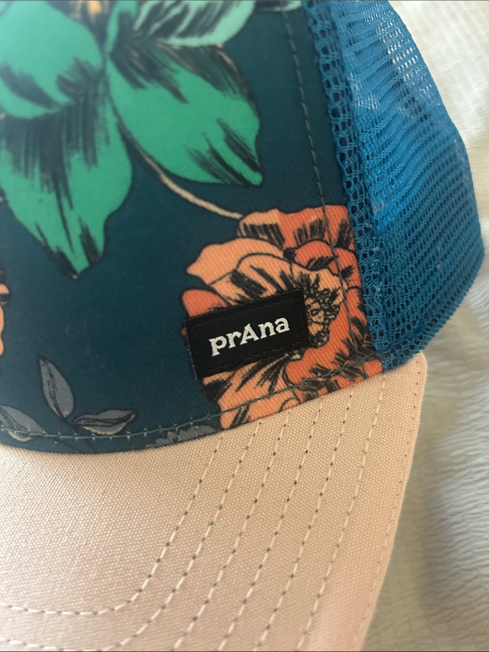 Prana Teal Floral Trucker Hat with Pink Bill - Picture 3 of 6